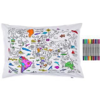 Kuddfodral för barn för färgläggning och lärande - världskarta Eat Sleep Doodle [Taille 75x50 cm]